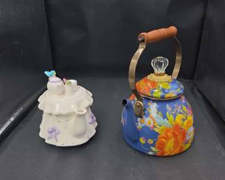 MacKenzieChilds Lapis Flower Market Tea Kettle Decorative Only Teleflora Teapot