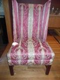 GORGEOUS!! Silk Brocade Wing Back Chair can be a side chair or dining chair. Mahogany Frame (2).Purchased at Mart. Red/Golds