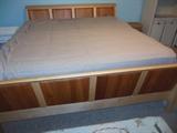 King Size Sleigh Bed Blonde/Dark Oak Head Board/Foot Board.Purchased at CrateBarrell