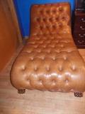 Carmel Tufted Leather Chaise Lounge.Has Mahogany Hand Carved Frame ,Claw feet 