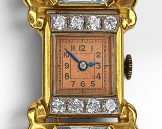 14k Gold, Diamond, Ruby, & Aquamarine Watch Brooch