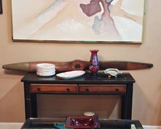 Local Artist. Hand Crafted Glasstop Table
