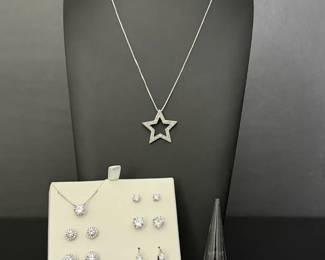 Sterling Silver  Diamonique CZ Jewelry Collection Necklaces, Earrings  Stacking Rings, 26.92g All