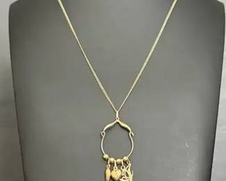 14K Yellow Gold Charm Pendant Necklace with Heart  Horn Accents, 4g