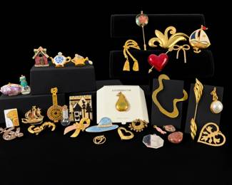 Decorative Pin  Brooch Collection with Liz Claiborne Pear, Ships, Hearts  Teapot