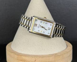 Bulova TwoTone Rectangular Womens Wristwatch with Crystal Accent Dial
