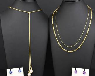Sterling Silver Jewelry Collection with Danecraft Chains, Pearl Lariat  Stud Earrings, 20.24g