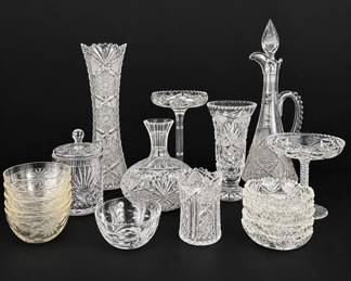 Libbey Cut Crystal  Etched Glass Collection with Vases, Decanter, Bowls  Dishes