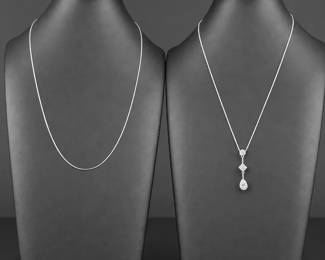 14K White Gold Necklaces Diamond  CZ Drop Pendant, 4.40g Combined