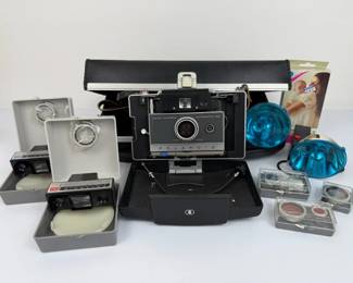 Vintage Polaroid Automatic 100 Land Camera with Case, Flashgun  Accessories
