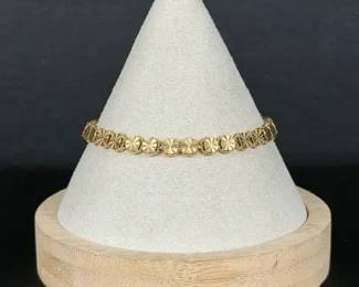 14K Yellow Gold DiamondCut Starburst Disc Link Bracelet, 7.68g