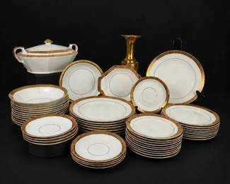 Le Roi China Set with 18K Gold Trim, Serving Pieces and GoldToned Vase