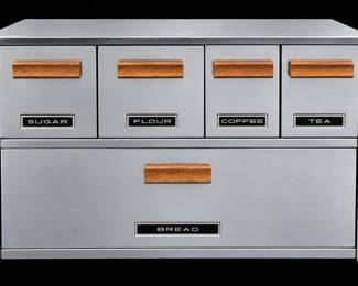 Vintage Stainless Steel Bread Box  Canister Cabinet with Wood Handles Vintage Metal Kitchen Storag