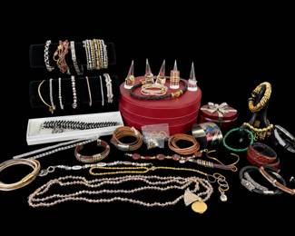 Jewelry Collection with Bracelets, Rings, Beaded Necklaces  Jewelry Boxes