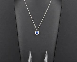 Sterling Silver 925 Blue Stone Pendant Necklace  CZ Statement Rings
