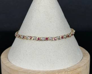 10K Gold Ruby  Diamond Tennis Bracelet, 5.63g