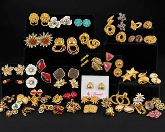 Clip on Earring Collection with Lion Heads, Flowers, Hoops  Colorful Enamel Designs