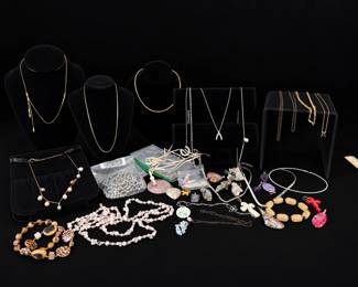 Jewelry Collection with Chains, Beaded Necklaces  Colorful Pendants