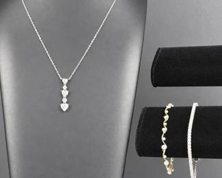 Sterling Silver CZ Necklace  Two Sparkling Bracelets Jewelry Collection, 21.99g Total