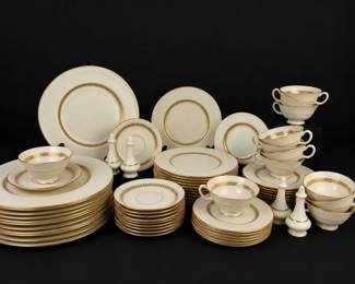 Lenox Imperial China Set with Gold Laurel Design and Salt  Pepper Shakers