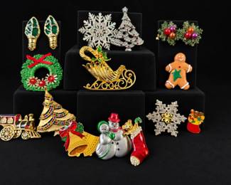 Christmas Pin  Earring Collection with Trees, Snowflakes, Sleigh  Snowmen