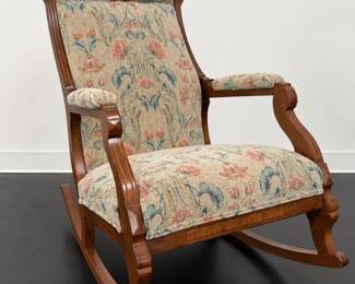 Upholstered Floral Wood Rocking Chair with Carved Frame  36 Tall