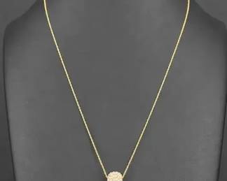14K Gold Necklace with Pink Crystal Bead Pendant1.40g