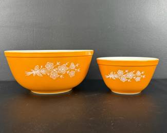 Vintage Pyrex Orange Floral Mixing Bowls 401  403 Corning NY USA
