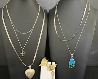 Sterling Silver Jewelry Collection Earrings, Chains, Pins  Pendant Necklaces, 58.82g TL
