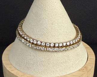 GoldTone 925 Sterling Silver Tennis Bracelets with CZ Stones, 20.77g