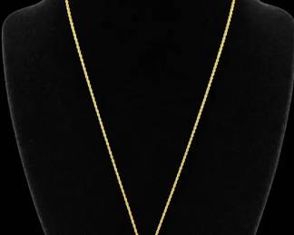 14K Gold Chain Necklace with Rectangular Clear Stone Pendant