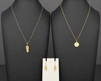 14K Gold FlipFlop Necklace  Earrings with Midas Turkey O Pendant Necklace4.09g