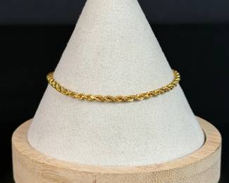 24K Italian Gold Rope Chain Bracelet, 3.22g