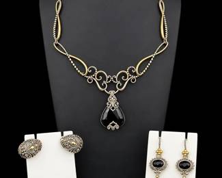 Carolyn Pollack Sterling Silver  Gold Accent Necklace  Sterling Silver Earring Collection, 67.91g