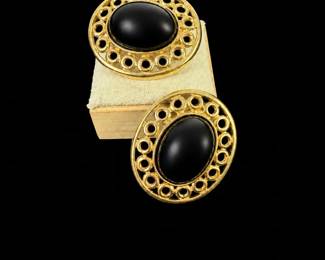 Vintage Givenchy Black Cabochon ClipOn Earrings