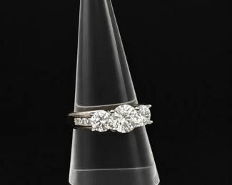 14K White Gold Diamonique ThreeStone Ring with ChannelSet Stones, 5.25g