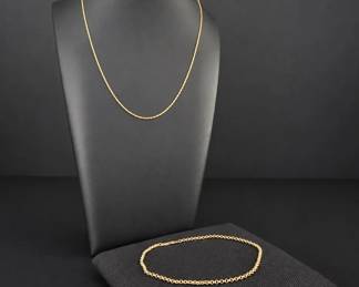 14K Yellow Gold Necklace  Ankle Bracelet2.71g Combined Weight