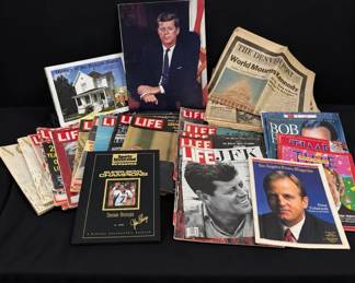 Vintage Life and Time Magazines with JFK Memorabilia and Broncos Collectors Book