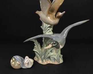 Lladro Porcelain Flying Ducks and Duck Family Figurines
