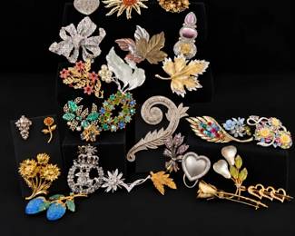 Pin  Brooch Collection with Floral, Leaf, Heart  Colorful Stone Designs