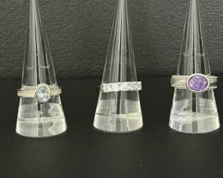 Sterling Silver Amethyst 6.37g, Sky Blue Topaz 3.49g  Clear Stone Rings 3.36g