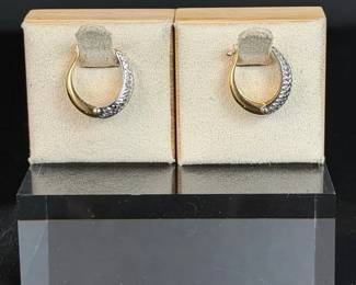 14K TwoTone Yellow Gold DiamondCut Hoop Earrings, 1.62g