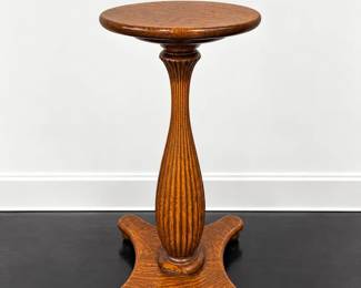 Oak Pedestal Side Table with Fluted Column  Round Top