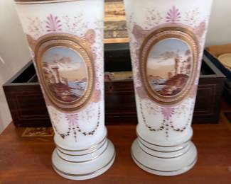 Pair of 1800's Victorian satin glass vases