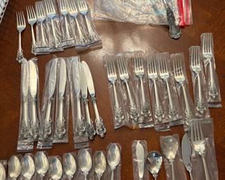 Wallace grand Baroque Sterling flatware, it is not left in the house, so don’t break in