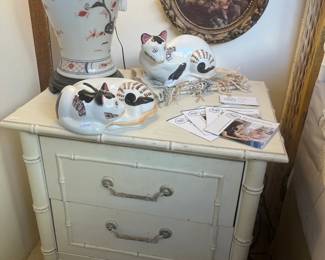 White Nightstand, Decorative Cats