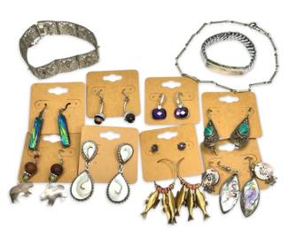 Malachite, Abalone, Mother of Pearl, And More Silver Toned Earrings