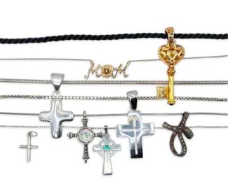 Sterling Silver Cross Pendants And Necklaces 71g Total