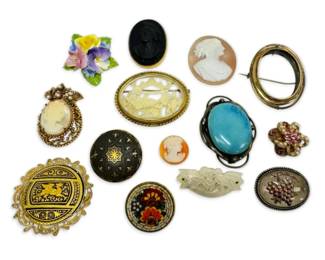 Damascene, Cameo, Micro Mosaic And More Vintage Brooches