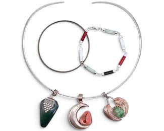 Sterling Silver Necklace, Bracelets, Pendants Bloodstone, Opal, Jade, More 57g Total